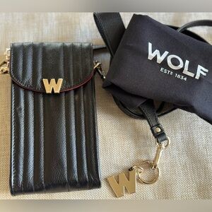 WOLF Black Quilted Leather Bag with Gold Charm